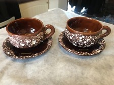 ANCIEN 2 TASSES BOL SOUCOUPE GRANITE VALLAURIS  GRAU D AGDE FAIT MAIN 9 x 17 cm