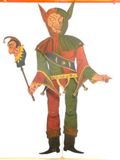 ?? ANCIEN PANTIN AUTOMATE DIABLE BOIS PEINT MARIONNETTE THÉÂTRE JEU JOUET TOY