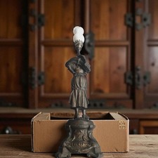 Statue lampe opaline en Régule Femme Vintage sans fil a finir,47cm avec opaline