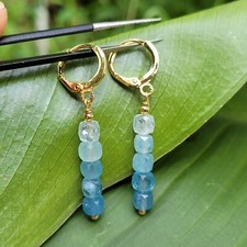 boucles d'oreilles en pierre précieuse aigue-marine bleue dégradé plaqué or jaun