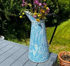 French Enamelware Pitcher in "Marbelized" Finish Vintage