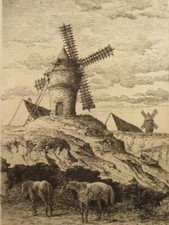 Armand QUEYROY (1830-1893) GRAVURE EAU FORTE KERVALLE MORBIHAN BRETAGNE CHEVAUX