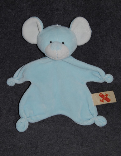 Doudou plat souris bleu - souris,