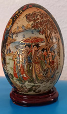 OEUF PORCELAINE PEINT STYLE SATSUMA  paysage floral geishas JAPON