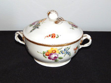 ANCIEN SUCRIER en PORCELAINE Allemagne Berlin à Décor Floral Peint Main Signé B