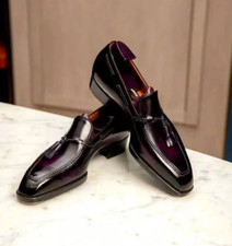 Chaussures en cuir véritable violet sur mesure, noires, ombrées, à enfiler, avec