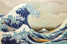 paysage mer vague d'apres Hokusai tableau peinture huile sur toile / The Great W