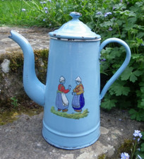 CAFETIÈRE ANCIENNE ÉMAILLÉE - RARE DÉCOR DE PERSONNAGES HOLLANDAIS