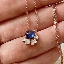 VERITABLE SAPHIR CABOCHON, VERMEIL, OR ROSE, ARGENT MASSIF BEAU ANCIEN COLLIER