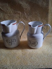 2 pichets  Café/ Lait  porcelaine d'Auteuil service bistrot Jacques LOBJOY