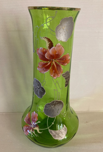 Vase verre émaillé vert - vase,