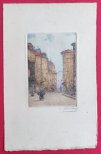 Gravure Aquatinte SIGNEE à identifier - RUE DE VILLAGE ANIME