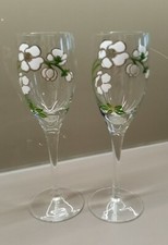 2 Flûtes à Champagne Perrier Jouet Verre Émaillé Floral Belle Époque