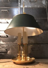 Lampe Bouillote Laiton XXe Trois Bras De Lumière Abat Jour Tôle H 59 Cm