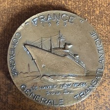 France Médaille Bronze 55mm Paquebot France Le Havre New York Transatlantique