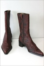 MANFIELD Bottines Pointues Cuir Imprimé Reptile Marron Acajou T 37 ETAT NEUF