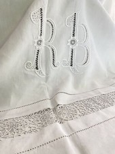 Grand drap ANCIEN en FIL DE LIN TROUSSEAU RB mono c1920