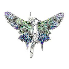 Broche argent 925 en fée d' émail bleu vert mauve violet