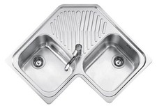 Évier d'angle de cuisine en Acier inoxydable à 2 bacs Jollyinox Vega