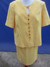 Ensemble N°5 tailleur jupe veste polyester lin jaune Fred Sabatier T46