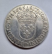 *** France Louis XIV (1/2) Demi Ecu Mèche Courte 1645 D (Lyon) **** SPL