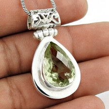 Noël Cadeau 925 Argent Fin Bijoux Vert Gemme Améthyste Pendentif S40