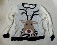 Holiday Time pull de Noël fêtes cerf nez rouge clochettes paillettes L