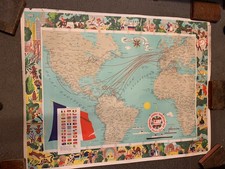 CARTE DES LIGNES DE LA COMPAGNIE GENERALE TRANSATLANTIQUE - FRENCH LINE - 1959