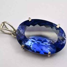 27 CT Saphir Naturel Bleu Certifié Coupe Ovale 925 Solide Argent Pendentif Gemme