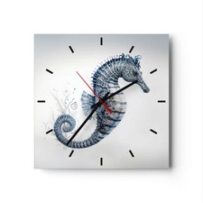 Horloge murale en verre 30x30cm Hippocampe Bord De Mer Récif De Corail