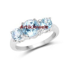 Naturel Bleu Gemme Topaze avec En Argent Sterling 925 Bague pour Femmes #3270