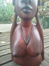 Statue Buste Femme Africaine Acajou Art déco