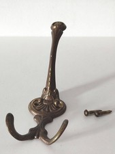 Vintage Crochet Mural Patère Double Porte Manteau Laiton Antique Brocante Vis