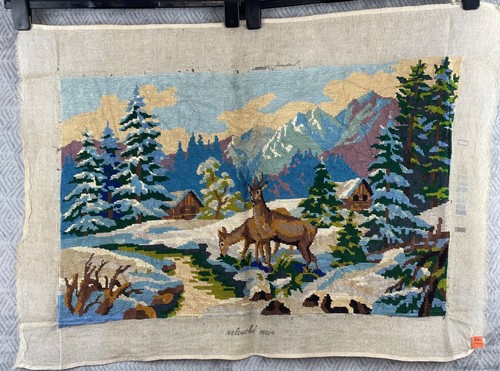 Canevas vintage cerfs - vintage, neige