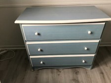 commode bois bleue 3 tiroirs 1M long 51 cm large   85cm hauteur