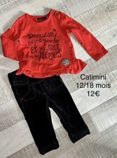 CATIMINI 6 /12 MOIS : Ensemble t shirt + pantalon velours noir