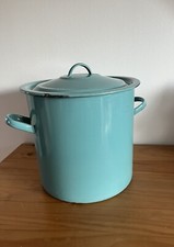 Ancien Faitout marmite couvercle émaillé Vert Mint vintage