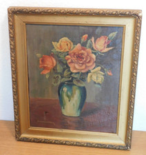 VINTAGE tableau ancien J.VANDIEDONCK peinture huile BOUQUET de FLEURS art floral