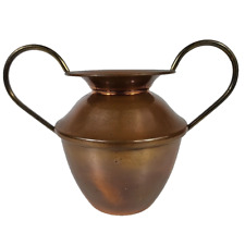 Petit Vase VILLEDIEU Double Anses en Cuivre Patiné Brun H 13cm Déco Vintage