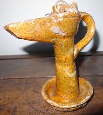 Très ancienne lampe à huile céramique terre cuite vernissée art populaire