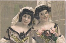 J007 ART NOUVEAU COUPLE de FEMMES LADIES TULIPES Belle LITHO KOPAL 647