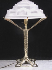 🇫🇷 ANCIENNE GRANDE LAMPE BUREAU BRONZE DÔME VERRE TRES EPAIS ART DÉCO NOUVEAU