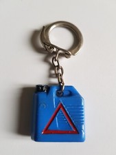 Ancien Porte-clé key ring Bidon carburant huile JERRICPIA jerrican bleu triangle