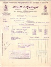 SUISSE , BERNE , ZURICH - FACTURE + TRAITE LINDT & SPRÜNGLI CHOCOLATS - 1928