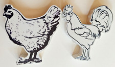 Lot coq + poule en bois blanc