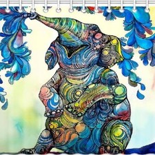 72"W x 72"L BATHROOM MODERN SHOWER CURTAIN WITH HOOKS COLORFUL AFRICAN ELEPHANT