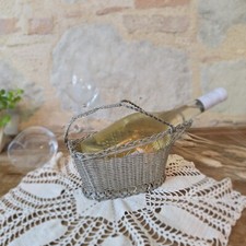Petit panier porte-bouteille de table en métal ancien 
