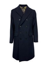 L’Impermeabile Manteau Homme Croisé Bleu ALAIN NEW LODEN Laine Recyclée
