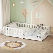 Lit au sol enfant simple 80x160 cm blanc bois pin massif avec antichute sommier