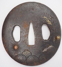 Feuille gravée en fer Tsuba